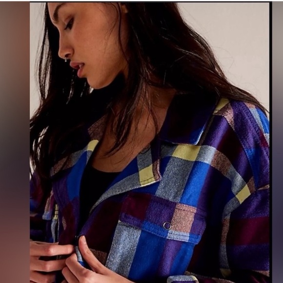 NWOT ✨WE THE FREE IZZEY PLAID CARGO Shirt Jacket in size M in Royal Blue 🍭 - Picture 9 of 10